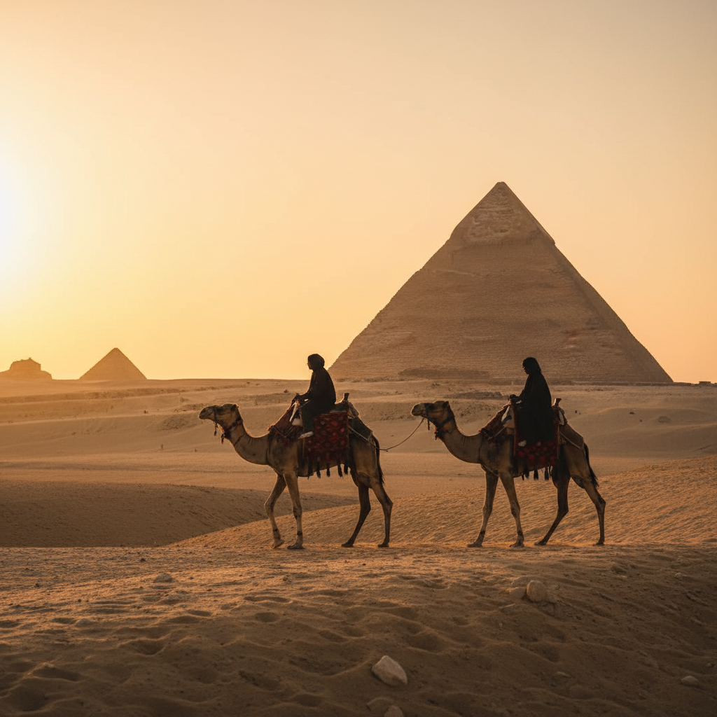 Sunset camel ride beside the Pyramids